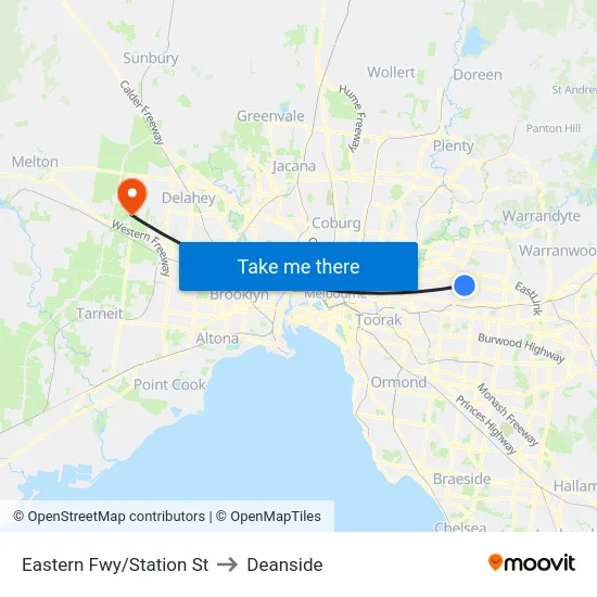 Eastern Fwy/Station St to Deanside map