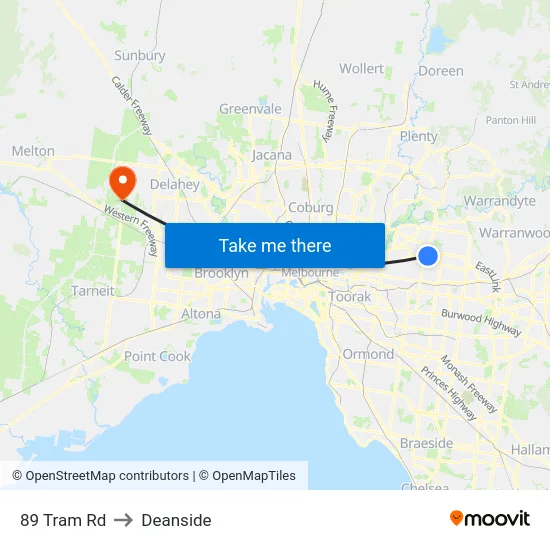 89 Tram Rd to Deanside map