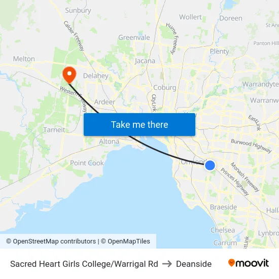 Sacred Heart Girls College/Warrigal Rd to Deanside map