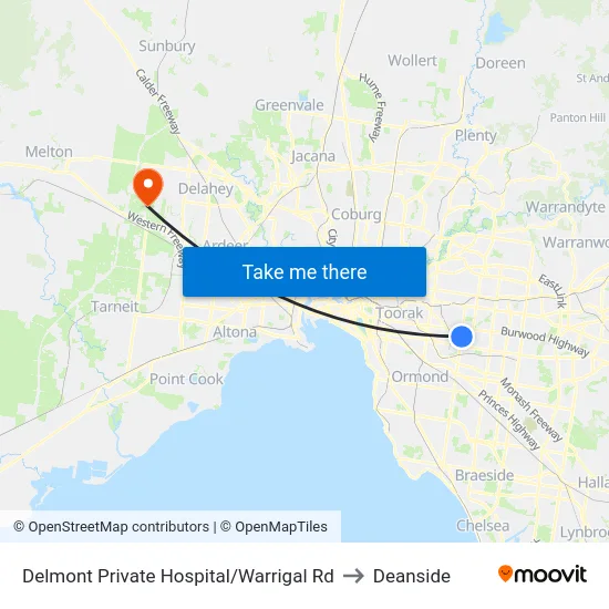 Delmont Private Hospital/Warrigal Rd to Deanside map