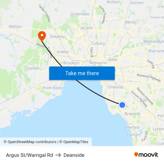 Argus St/Warrigal Rd to Deanside map