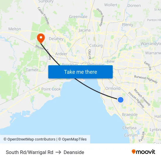 South Rd/Warrigal Rd to Deanside map