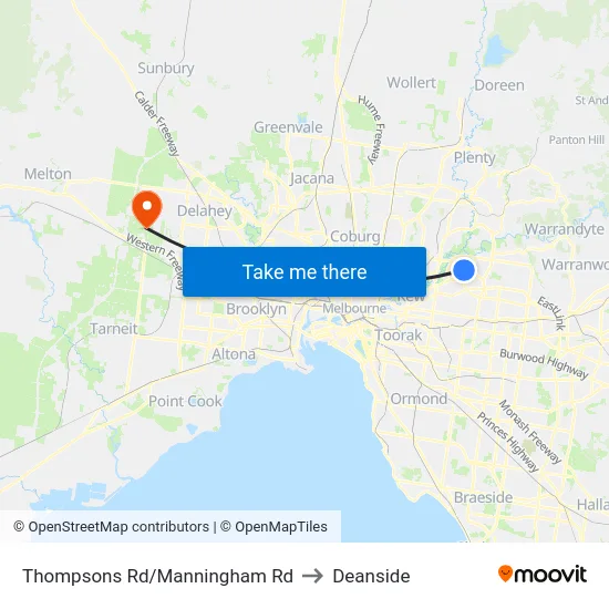 Thompsons Rd/Manningham Rd to Deanside map
