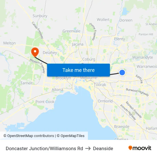 Doncaster Junction/Williamsons Rd to Deanside map