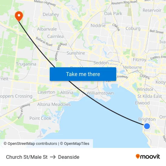 Church St/Male St to Deanside map