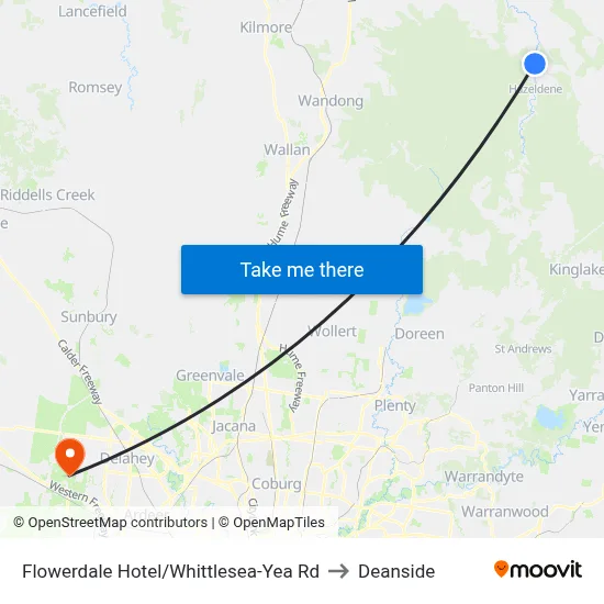 Flowerdale Hotel/Whittlesea-Yea Rd to Deanside map