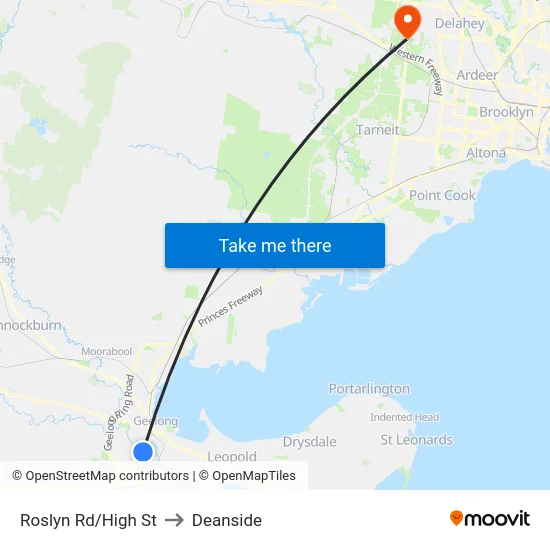 Roslyn Rd/High St to Deanside map