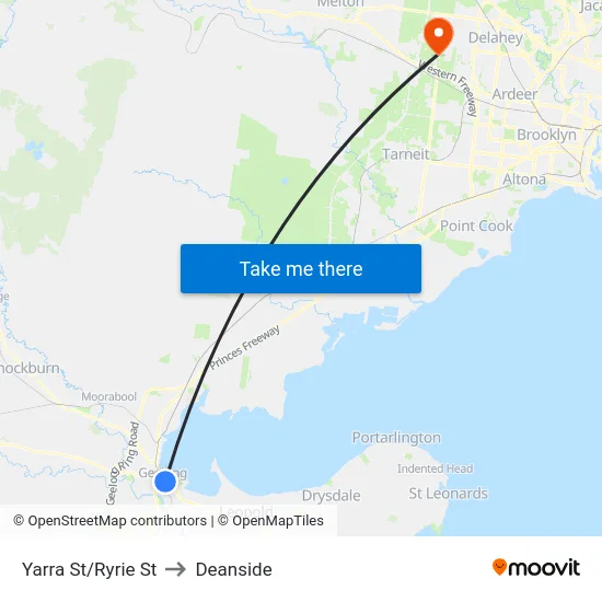 Yarra St/Ryrie St to Deanside map