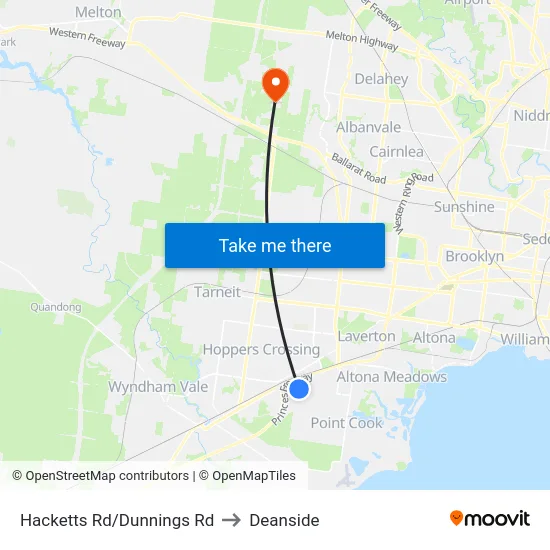 Hacketts Rd/Dunnings Rd to Deanside map