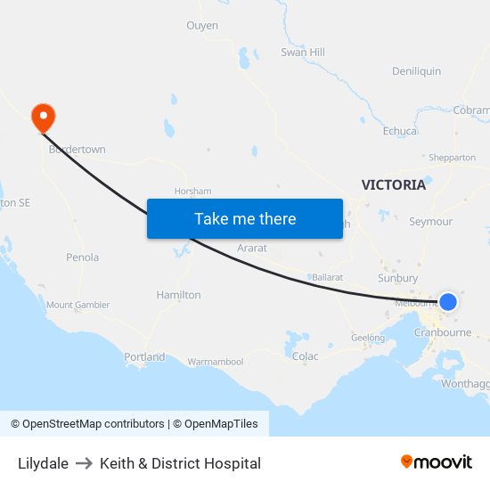 Lilydale to Keith & District Hospital map