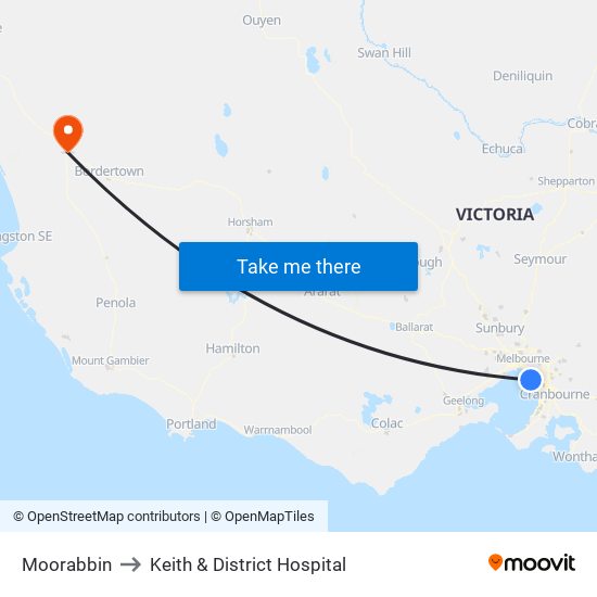 Moorabbin to Keith & District Hospital map