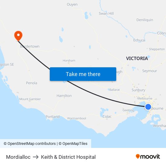 Mordialloc to Keith & District Hospital map