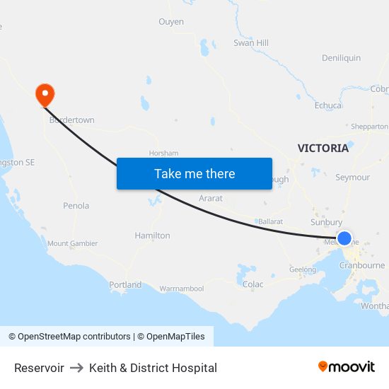 Reservoir to Keith & District Hospital map