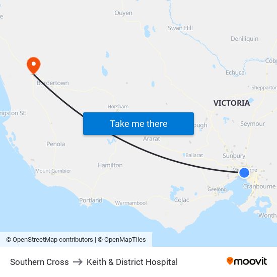 Southern Cross to Keith & District Hospital map