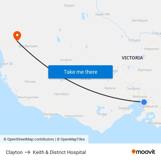 Clayton to Keith & District Hospital map