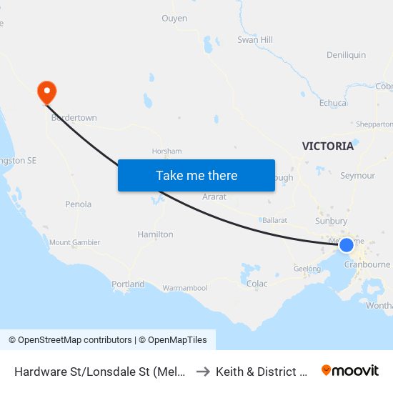 Hardware St/Lonsdale St (Melbourne City) to Keith & District Hospital map