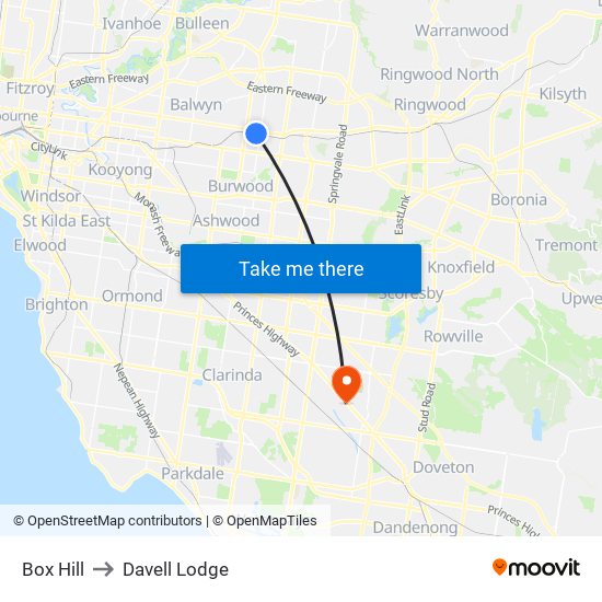 Box Hill to Davell Lodge map