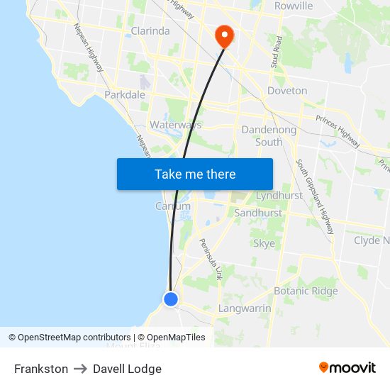 Frankston to Davell Lodge map