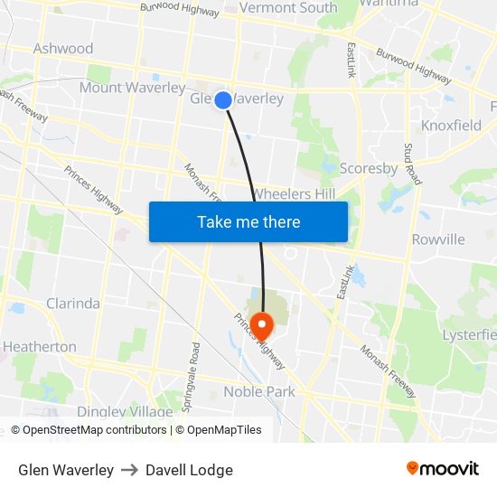 Glen Waverley to Davell Lodge map