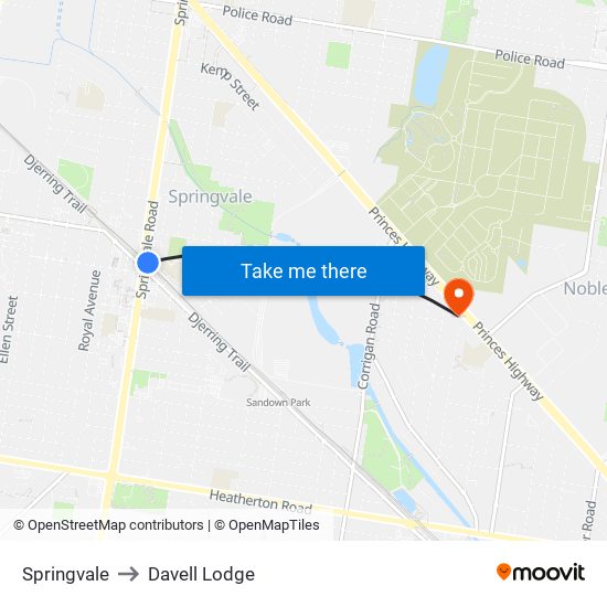 Springvale to Davell Lodge map