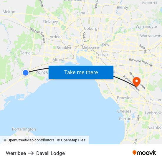 Werribee to Davell Lodge map