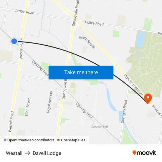 Westall to Davell Lodge map