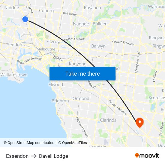 Essendon to Davell Lodge map