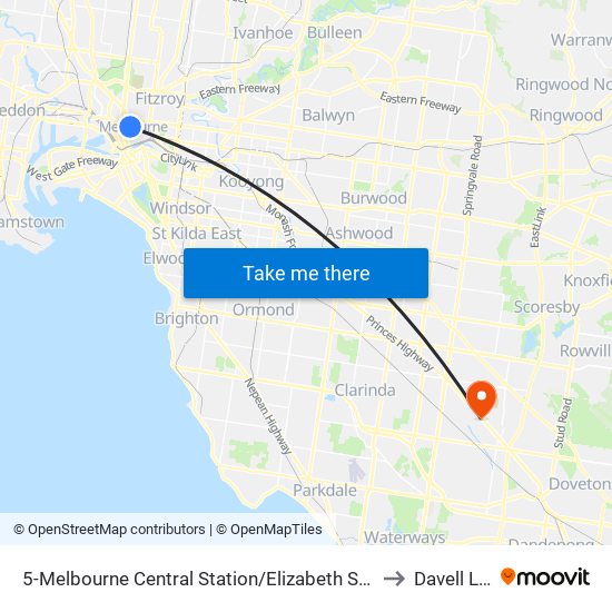 5-Melbourne Central Station/Elizabeth St (Melbourne City) to Davell Lodge map