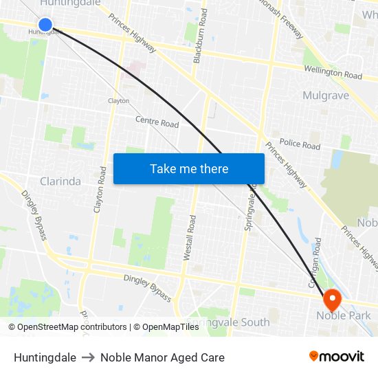 Huntingdale to Noble Manor Aged Care map