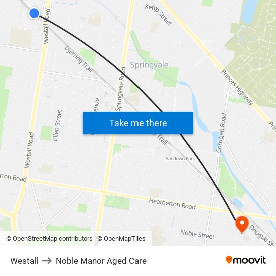 Westall to Noble Manor Aged Care map