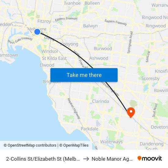 2-Collins St/Elizabeth St (Melbourne City) to Noble Manor Aged Care map