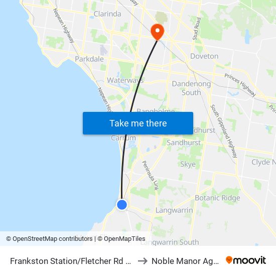 Frankston Station/Fletcher Rd (Frankston) to Noble Manor Aged Care map