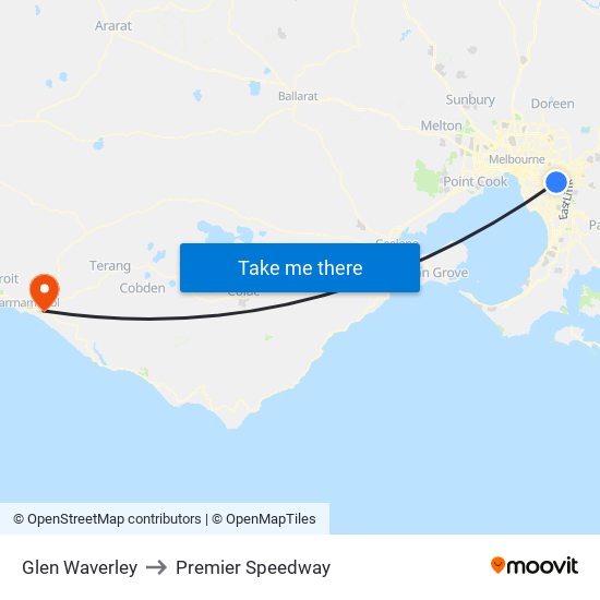 Glen Waverley to Premier Speedway map