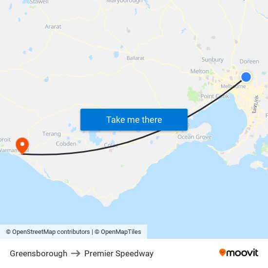 Greensborough to Premier Speedway map