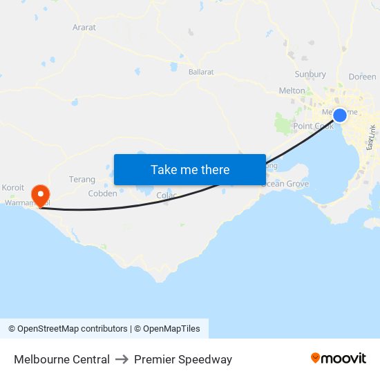 Melbourne Central to Premier Speedway map