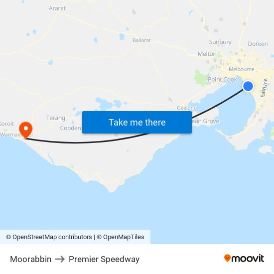 Moorabbin to Premier Speedway map