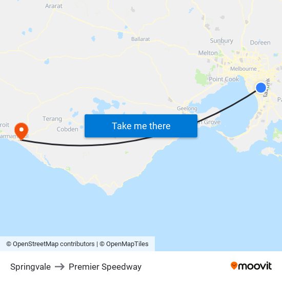 Springvale to Premier Speedway map