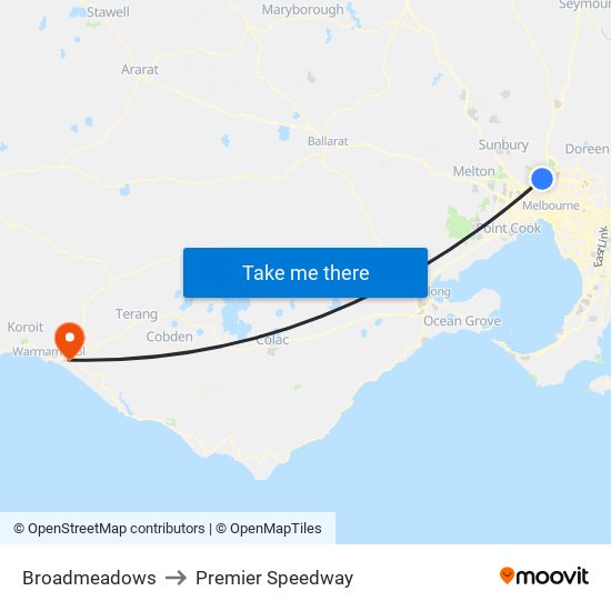 Broadmeadows to Premier Speedway map