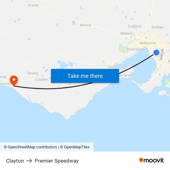 Clayton to Premier Speedway map