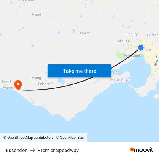 Essendon to Premier Speedway map