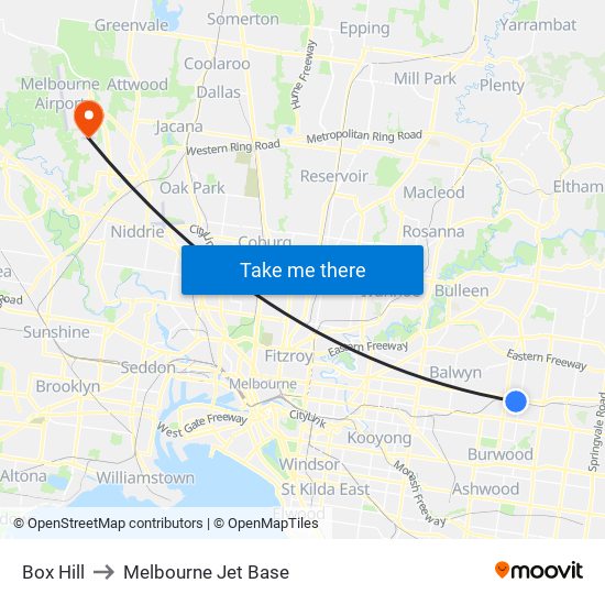 Box Hill to Melbourne Jet Base map