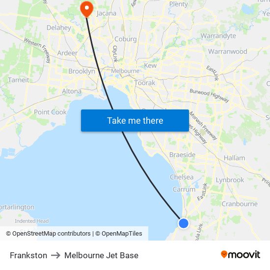 Frankston to Melbourne Jet Base map