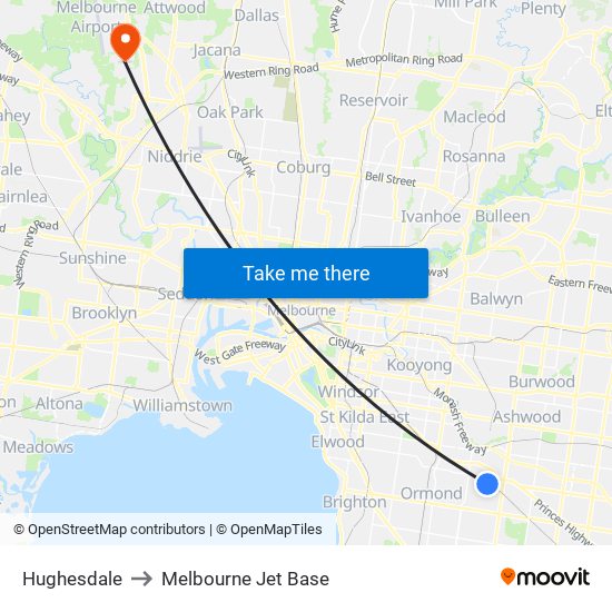 Hughesdale to Melbourne Jet Base map