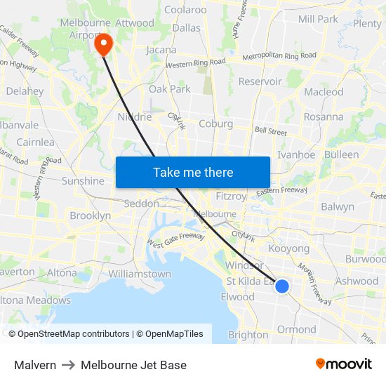 Malvern to Melbourne Jet Base map