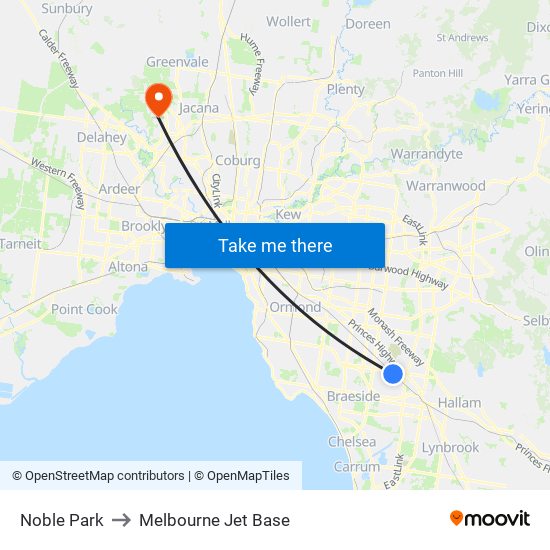 Noble Park to Melbourne Jet Base map