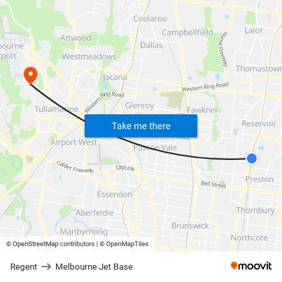 Regent to Melbourne Jet Base map