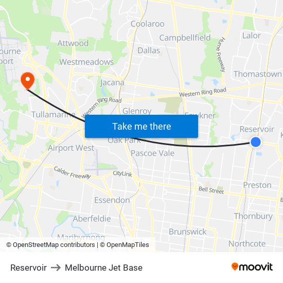 Reservoir to Melbourne Jet Base map