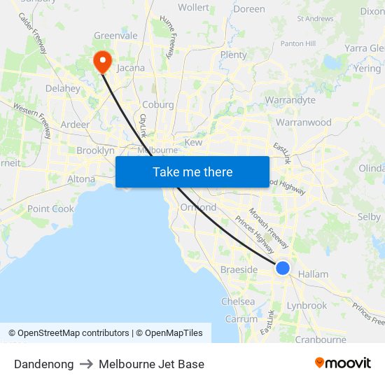 Dandenong to Melbourne Jet Base map
