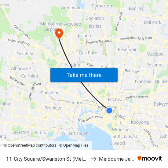 11-City Square/Swanston St (Melbourne City) to Melbourne Jet Base map