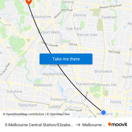 5-Melbourne Central Station/Elizabeth St (Melbourne City) to Melbourne Jet Base map